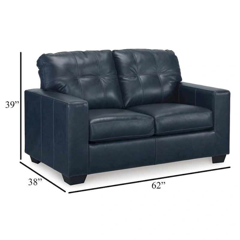 Ocean Blue & Black Tufted Loveseat, Genuine & Faux Leather, 2-Seat, 62"