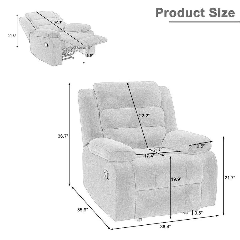 Sillón reclinable manual de pana y algodón beige / gris oscuro / avena / verde gris