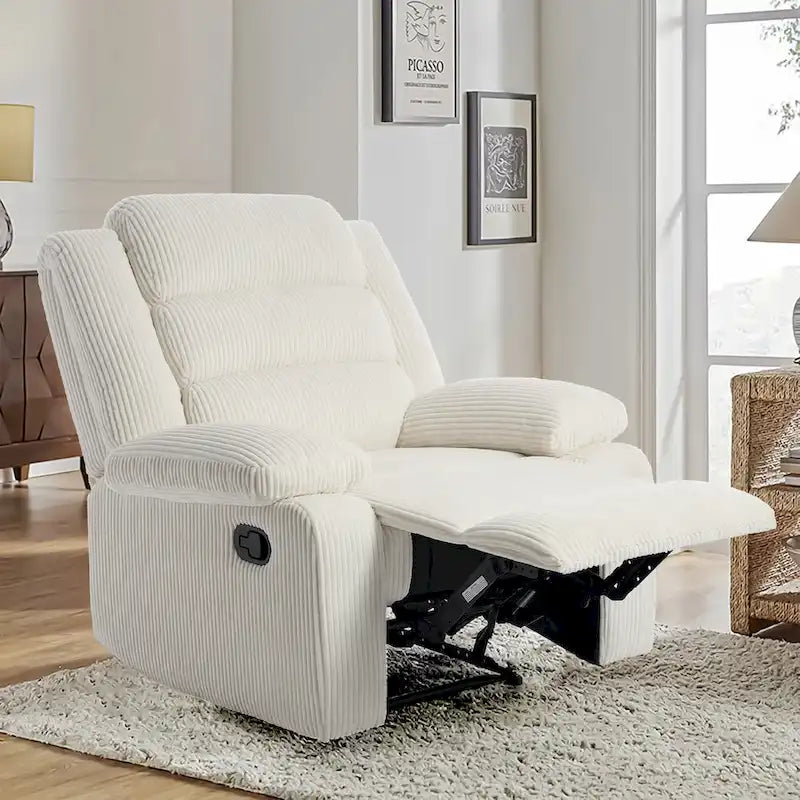Sillón reclinable manual de pana y algodón beige / gris oscuro / avena / verde gris