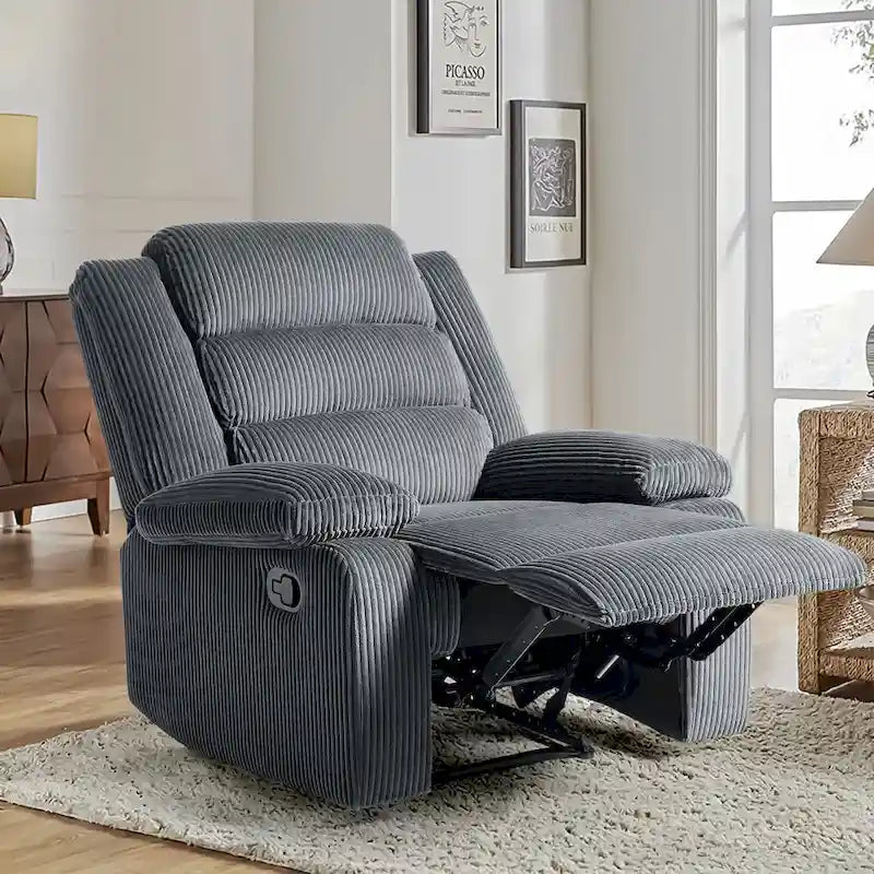 Sillón reclinable manual de pana y algodón beige / gris oscuro / avena / verde gris