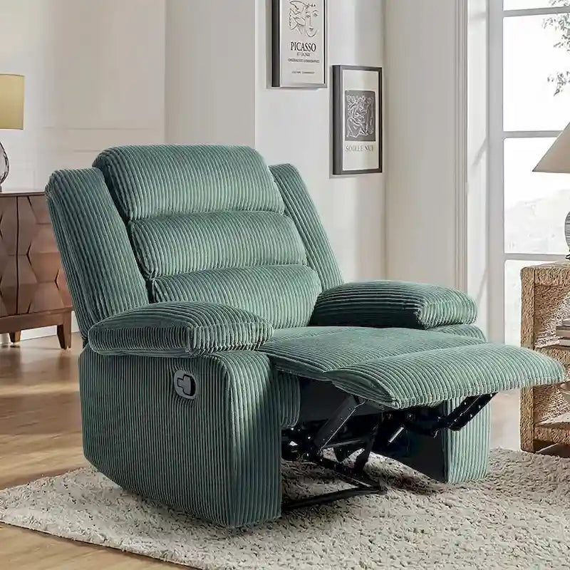 Sillón reclinable manual de pana y algodón beige / gris oscuro / avena / verde gris