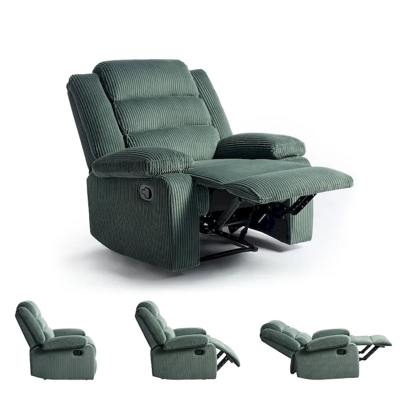 Sillón reclinable manual de pana y algodón beige / gris oscuro / avena / verde gris