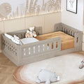 Natural & White Twin Platform Bed with Side Guardrail, Pine Wood, 1-Person