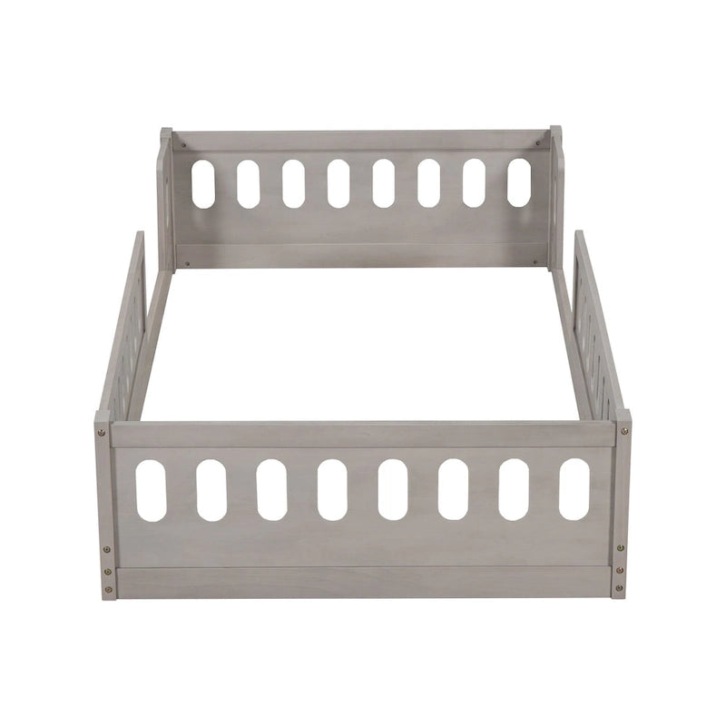 Natural & White Twin Platform Bed with Side Guardrail, Pine Wood, 1-Person