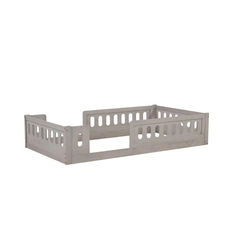 Natural & White Twin Platform Bed with Side Guardrail, Pine Wood, 1-Person