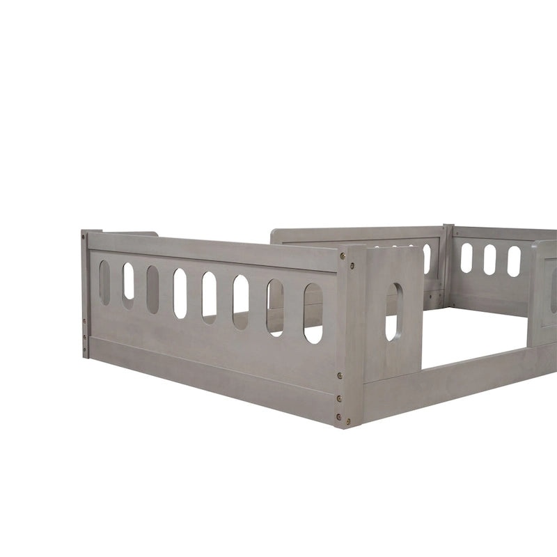Natural & White Twin Platform Bed with Side Guardrail, Pine Wood, 1-Person