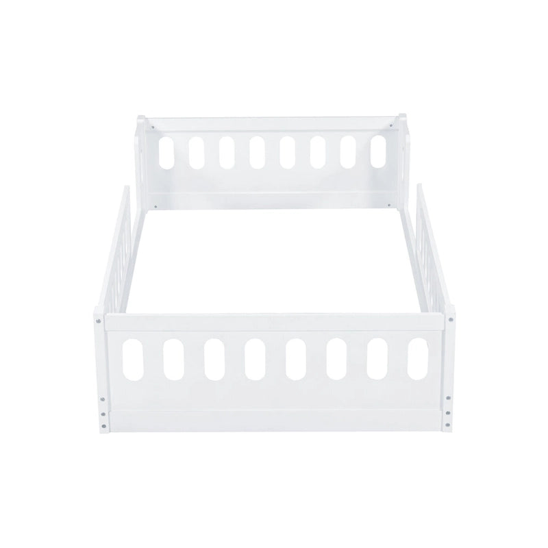 Natural & White Twin Platform Bed with Side Guardrail, Pine Wood, 1-Person