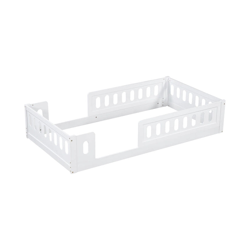 Natural & White Twin Platform Bed with Side Guardrail, Pine Wood, 1-Person