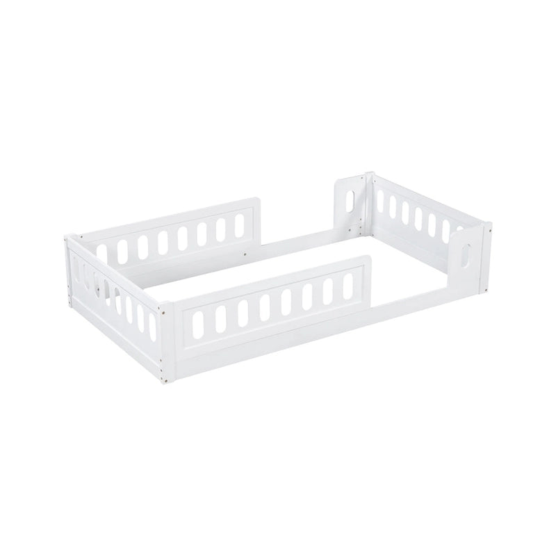 Natural & White Twin Platform Bed with Side Guardrail, Pine Wood, 1-Person