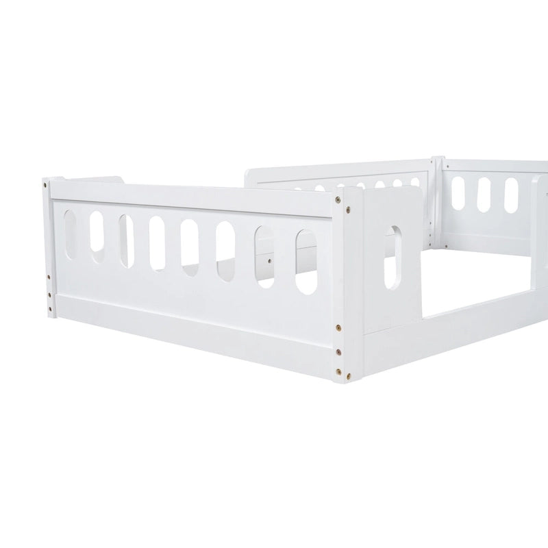 Natural & White Twin Platform Bed with Side Guardrail, Pine Wood, 1-Person