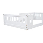 Natural & White Twin Platform Bed with Side Guardrail, Pine Wood, 1-Person