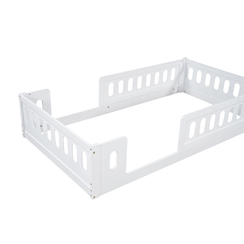 Natural & White Twin Platform Bed with Side Guardrail, Pine Wood, 1-Person
