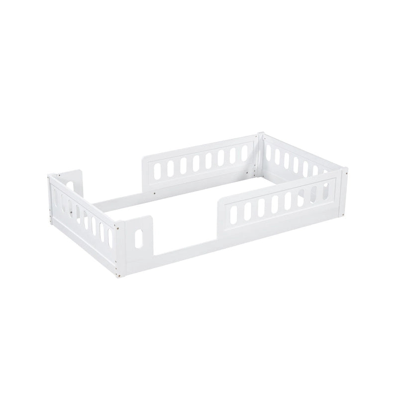 Natural & White Twin Platform Bed with Side Guardrail, Pine Wood, 1-Person