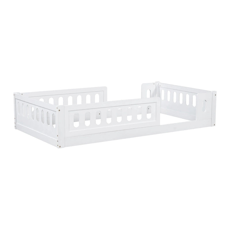 Natural & White Twin Platform Bed with Side Guardrail, Pine Wood, 1-Person