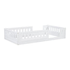 Natural & White Twin Platform Bed with Side Guardrail, Pine Wood, 1-Person