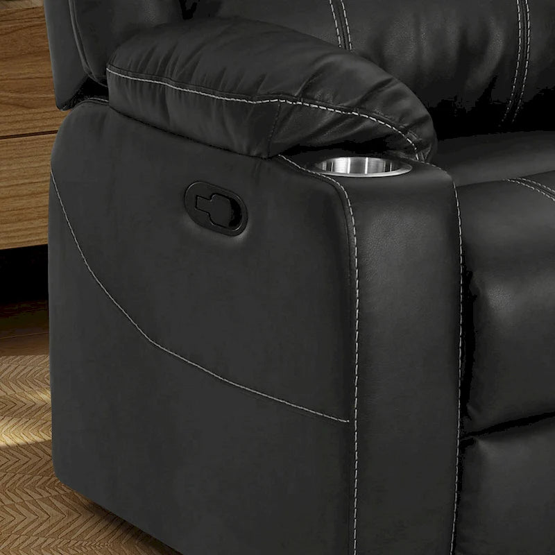 Black Manual Recliner Chair with Cup Holders, PU Leather, 1-Seat