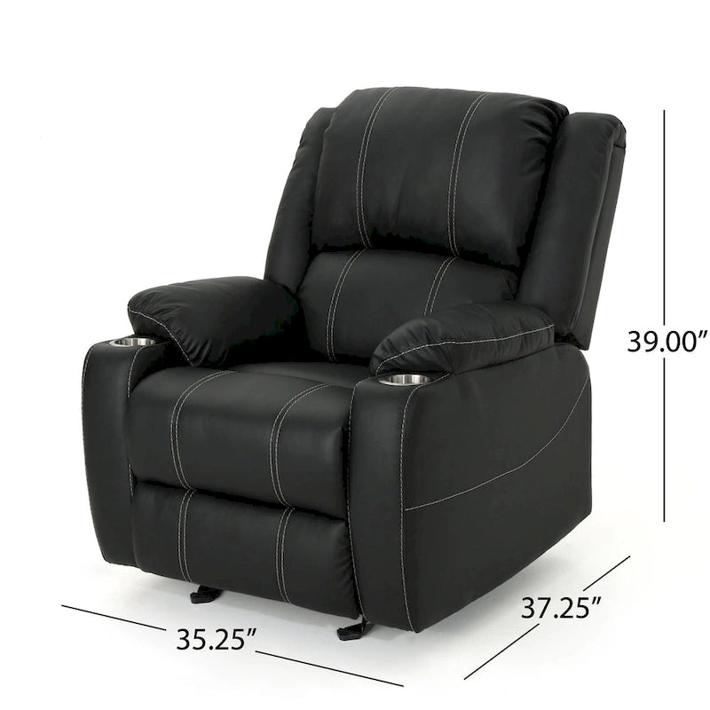 Sillón reclinable manual negro con portavasos, piel sintética, 1 asiento