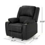 Sillón reclinable manual negro con portavasos, piel sintética, 1 asiento