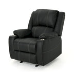 Sillón reclinable manual negro con portavasos, piel sintética, 1 asiento