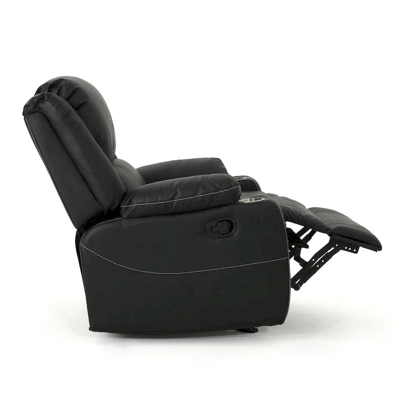 Sillón reclinable manual negro con portavasos, piel sintética, 1 asiento