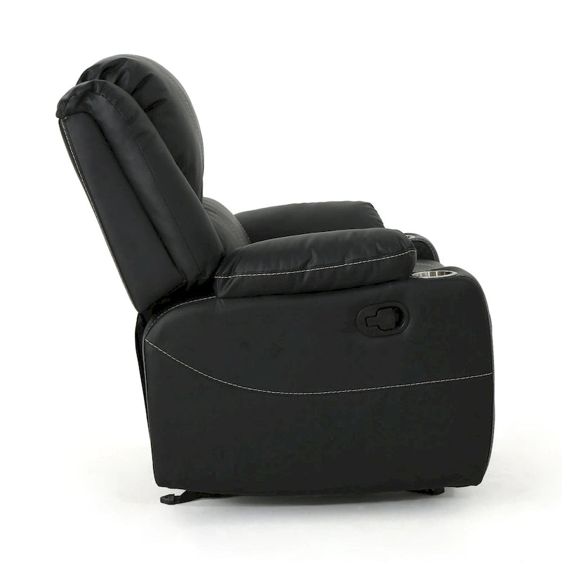 Sillón reclinable manual negro con portavasos, piel sintética, 1 asiento