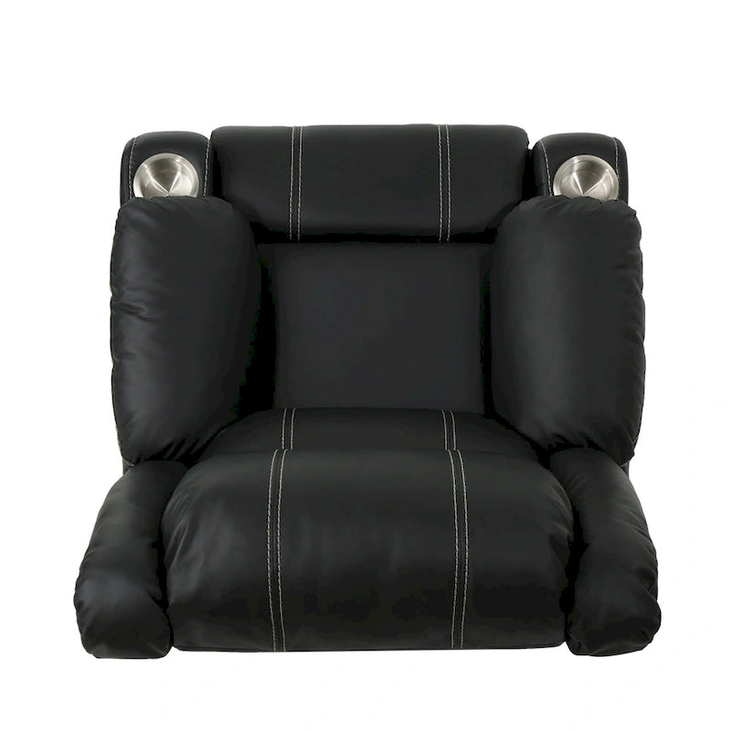 Sillón reclinable manual negro con portavasos, piel sintética, 1 asiento