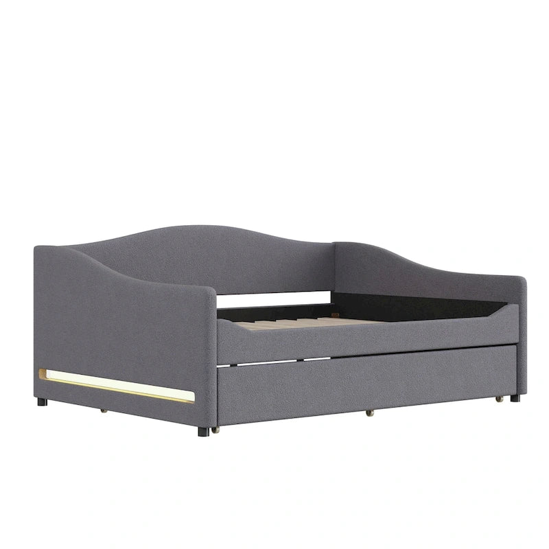 Sofá cama Teddy Fleece con nido y luces LED – Rosa/Gris/Beige, para 2 personas