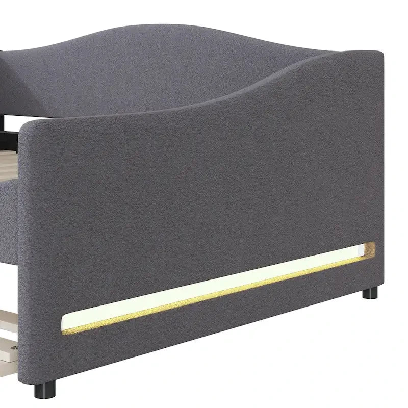 Sofá cama Teddy Fleece con nido y luces LED – Rosa/Gris/Beige, para 2 personas