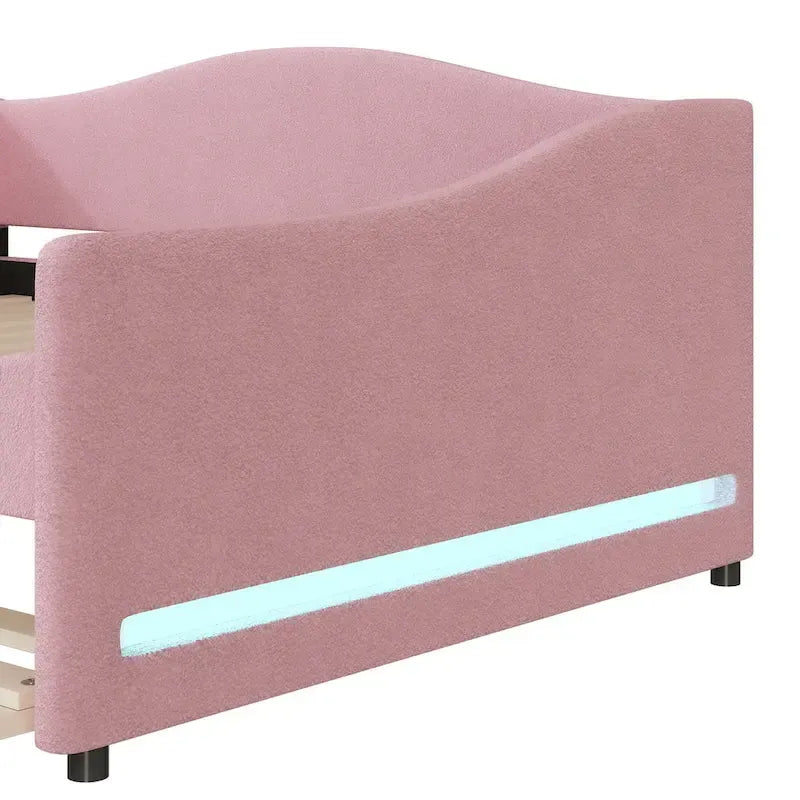 Sofá cama Teddy Fleece con nido y luces LED – Rosa/Gris/Beige, para 2 personas