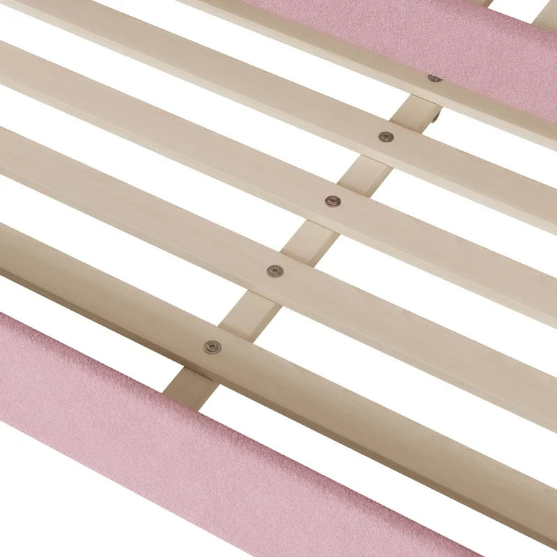 Sofá cama Teddy Fleece con nido y luces LED – Rosa/Gris/Beige, para 2 personas