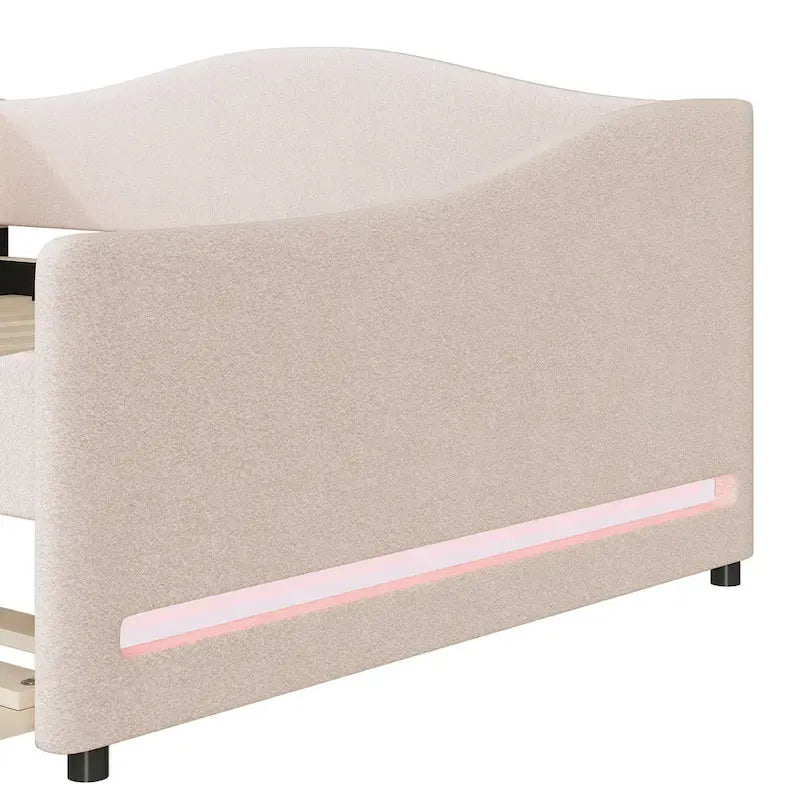 Sofá cama Teddy Fleece con nido y luces LED – Rosa/Gris/Beige, para 2 personas