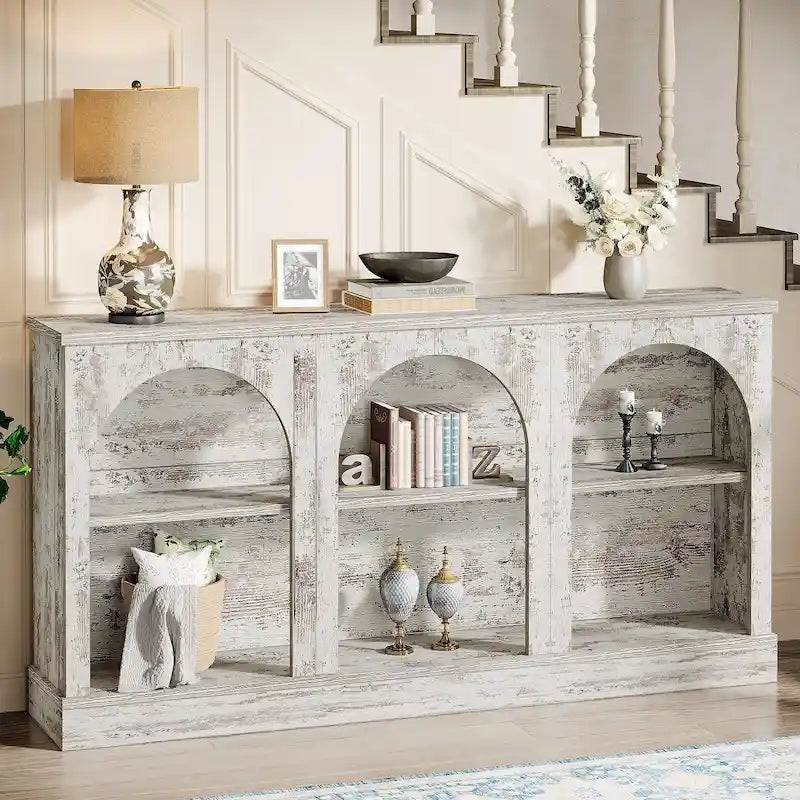 White / Brown / Black Farmhouse Console Table with 3-Tier Storage, Fits 1 Person Assembly