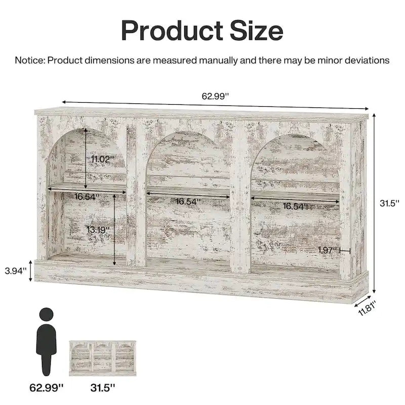 White / Brown / Black Farmhouse Console Table with 3-Tier Storage, Fits 1 Person Assembly