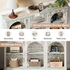 White / Brown / Black Farmhouse Console Table with 3-Tier Storage, Fits 1 Person Assembly