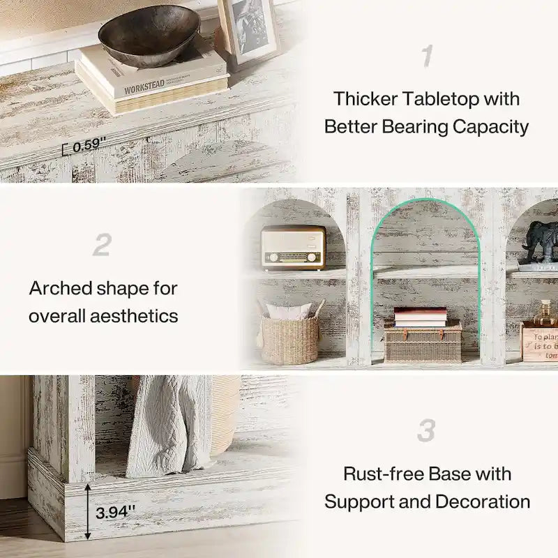 White / Brown / Black Farmhouse Console Table with 3-Tier Storage, Fits 1 Person Assembly