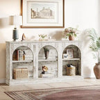 White / Brown / Black Farmhouse Console Table with 3-Tier Storage, Fits 1 Person Assembly