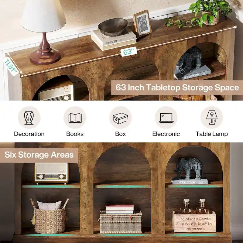 White / Brown / Black Farmhouse Console Table with 3-Tier Storage, Fits 1 Person Assembly