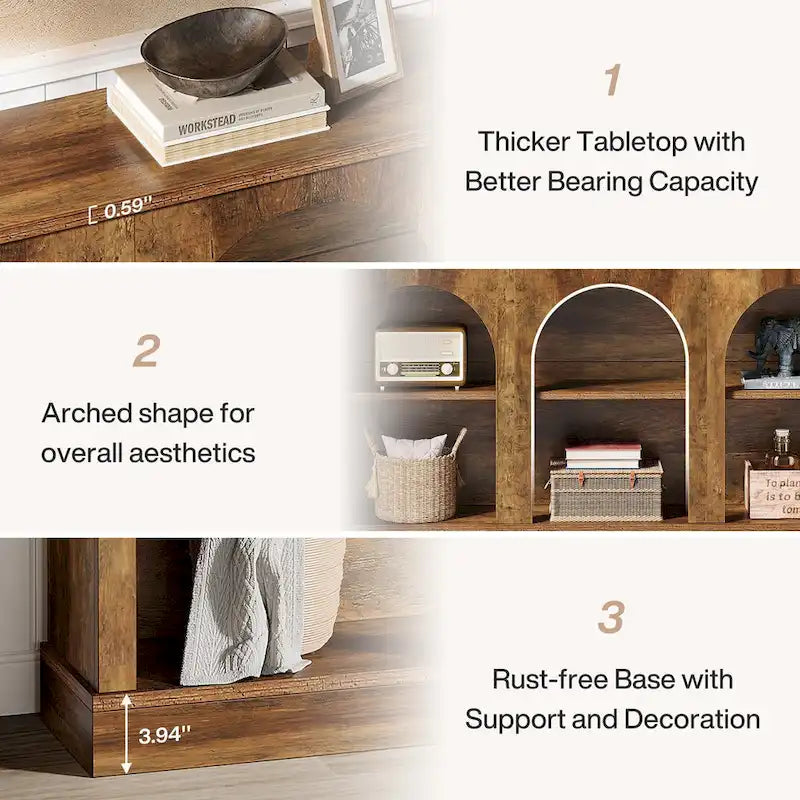 White / Brown / Black Farmhouse Console Table with 3-Tier Storage, Fits 1 Person Assembly