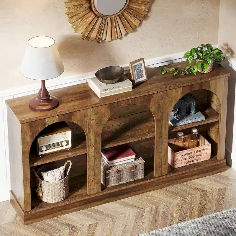 White / Brown / Black Farmhouse Console Table with 3-Tier Storage, Fits 1 Person Assembly