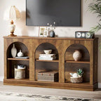White / Brown / Black Farmhouse Console Table with 3-Tier Storage, Fits 1 Person Assembly