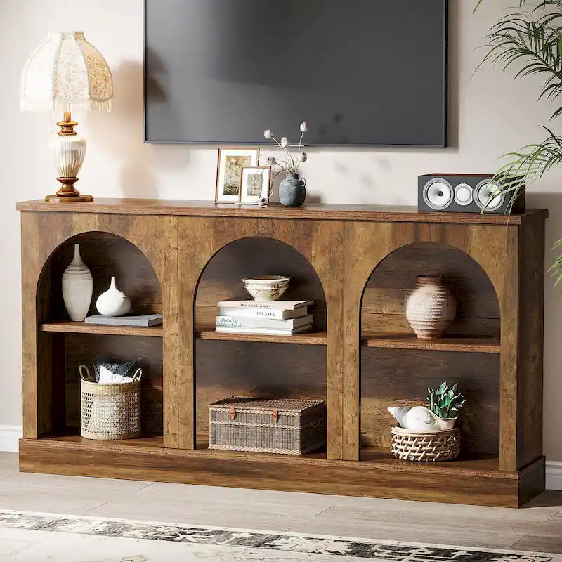 White / Brown / Black Farmhouse Console Table with 3-Tier Storage, Fits 1 Person Assembly