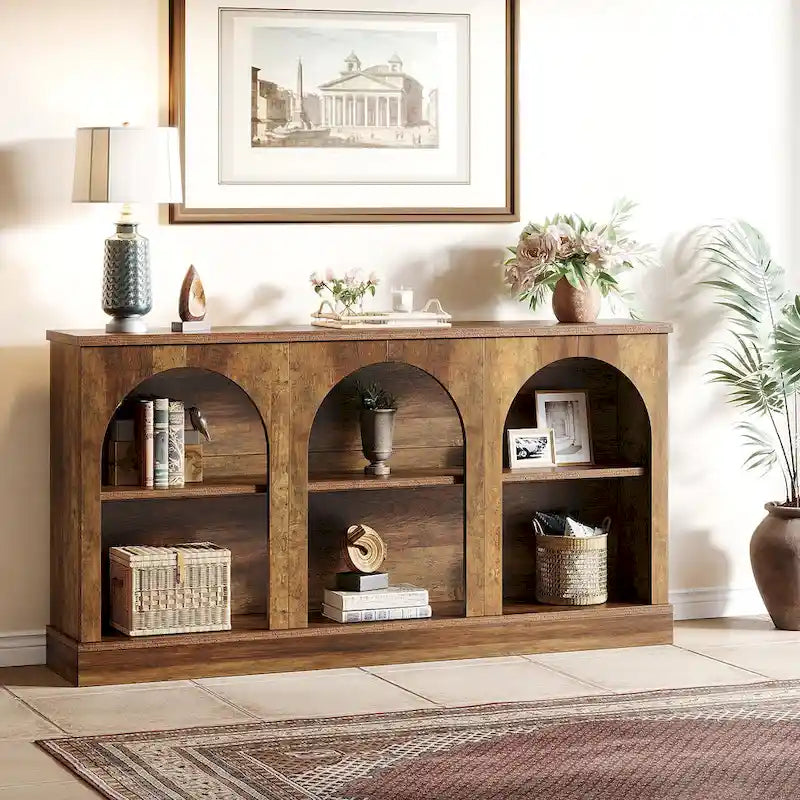 White / Brown / Black Farmhouse Console Table with 3-Tier Storage, Fits 1 Person Assembly