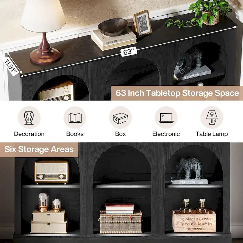 White / Brown / Black Farmhouse Console Table with 3-Tier Storage, Fits 1 Person Assembly