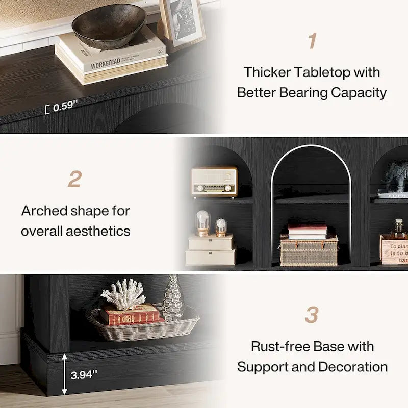 White / Brown / Black Farmhouse Console Table with 3-Tier Storage, Fits 1 Person Assembly