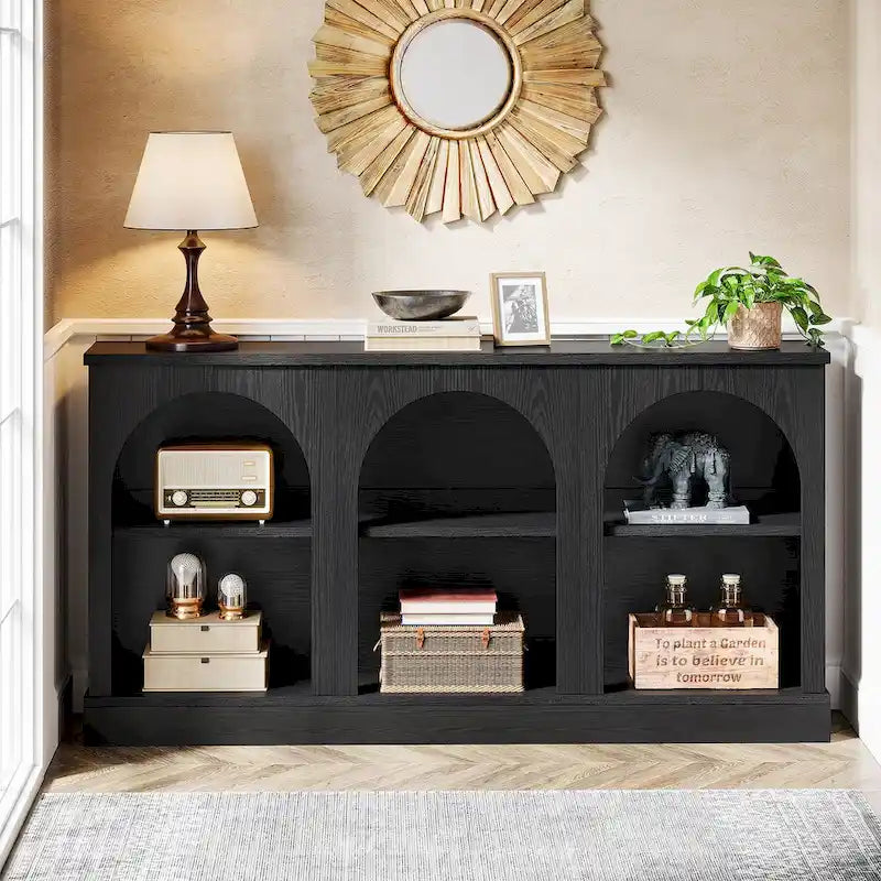 White / Brown / Black Farmhouse Console Table with 3-Tier Storage, Fits 1 Person Assembly