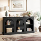 White / Brown / Black Farmhouse Console Table with 3-Tier Storage, Fits 1 Person Assembly