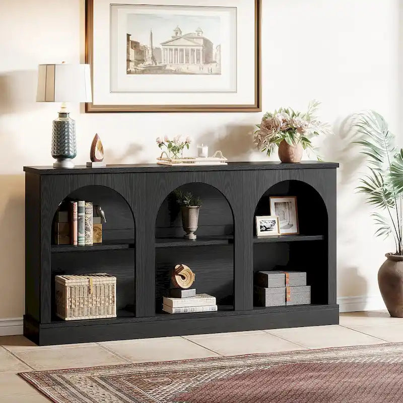 White / Brown / Black Farmhouse Console Table with 3-Tier Storage, Fits 1 Person Assembly