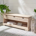 Sand/Black/Brown/Distressed White 3-Drawer Storage Bench, Seats 1-2, 47.3"W x 15"D x 19"H