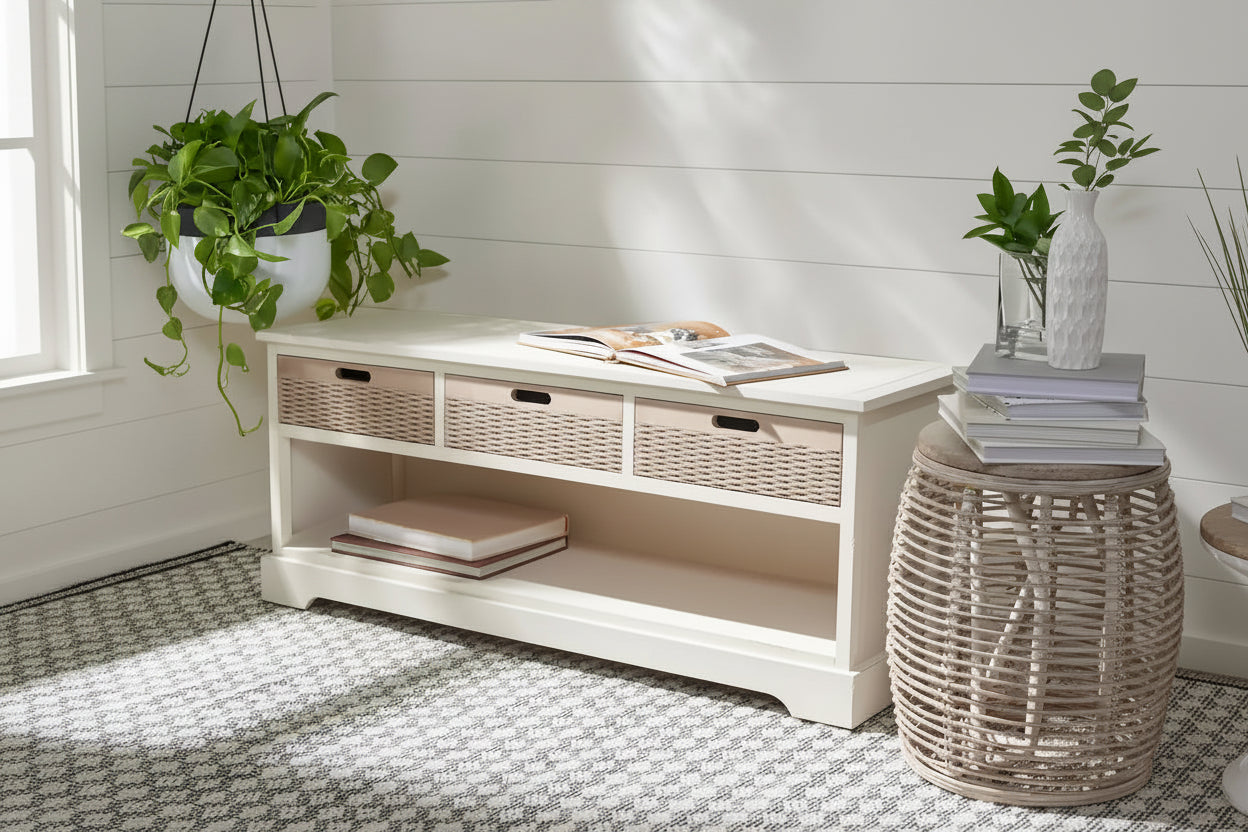 SAFAVIEH Salime 3-Drawer Bottom Shelf Storage Bench - 47.3 W x 15 L x 19 H - 47Wx15Dx19H