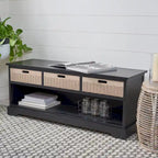 Sand/Black/Brown/Distressed White 3-Drawer Storage Bench, Seats 1-2, 47.3"W x 15"D x 19"H